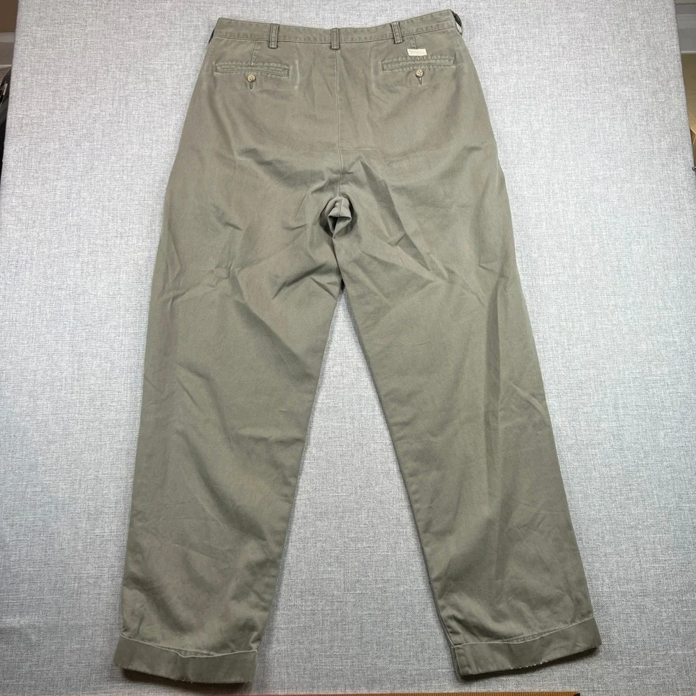 VTG Polo Ralph Lauren Hammond Pants Men 36x31 Khaki Cotton Pleated Cuffed Preppy